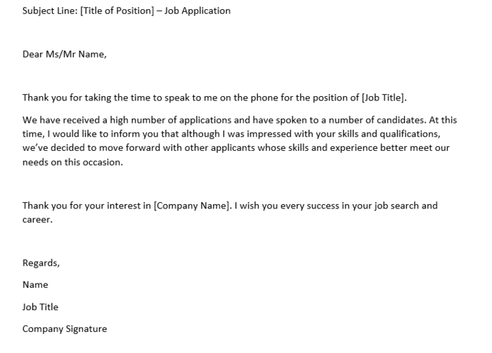 Rejection Letter After Phone Interview 