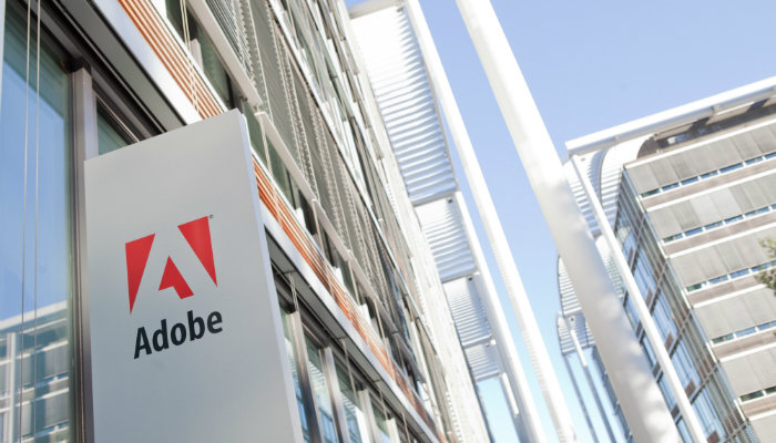 An exterior sign of the Adobe logo